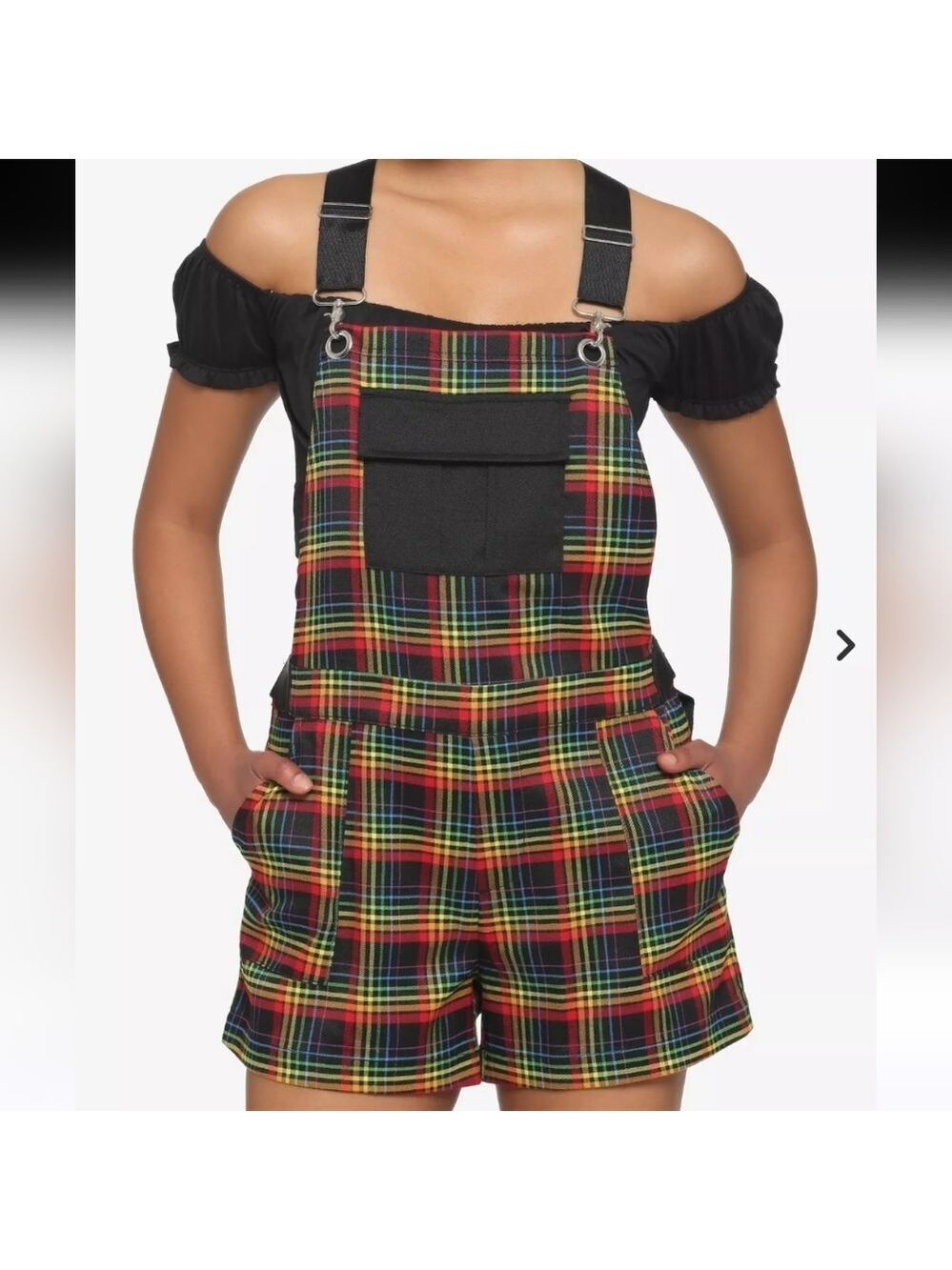 Hot Topic Rainbow Plaid Shortalls #2224